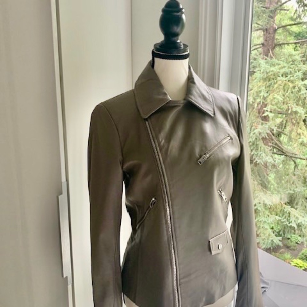 Zara leather moto jacket new grey medium
